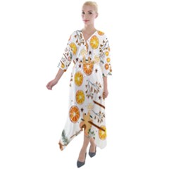 Honey Bee Pattern Quarter Sleeve Wrap Front Maxi Dress by designsbymallika