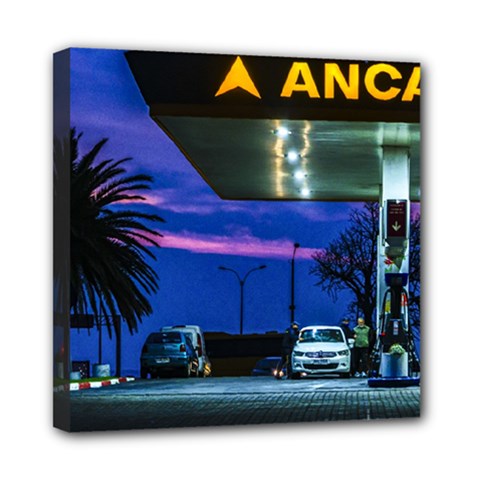 Night Scene Gas Station Building, Montevideo, Uruguay Mini Canvas 8  X 8  (stretched) by dflcprintsclothing