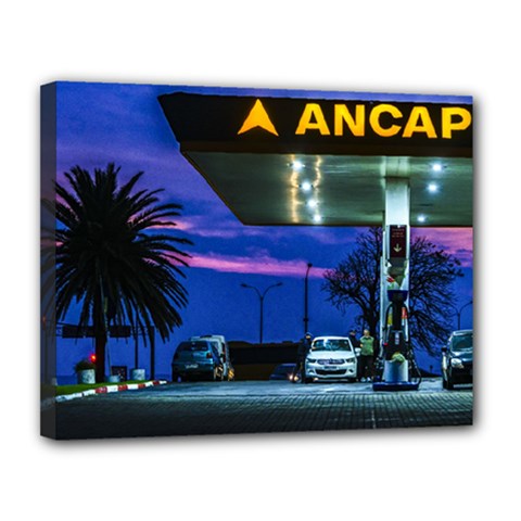 Night Scene Gas Station Building, Montevideo, Uruguay Canvas 14  X 11  (stretched) by dflcprintsclothing