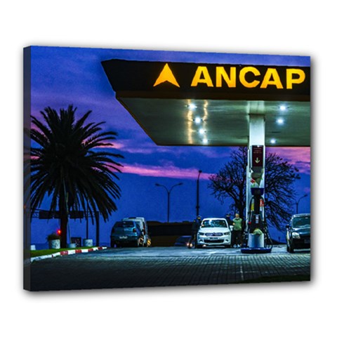 Night Scene Gas Station Building, Montevideo, Uruguay Canvas 20  X 16  (stretched) by dflcprintsclothing