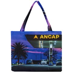 Night Scene Gas Station Building, Montevideo, Uruguay Mini Tote Bag by dflcprintsclothing