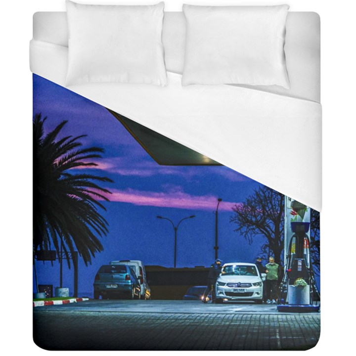 Night Scene Gas Station Building, Montevideo, Uruguay Duvet Cover (California King Size)