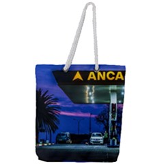 Night Scene Gas Station Building, Montevideo, Uruguay Full Print Rope Handle Tote (large) by dflcprintsclothing