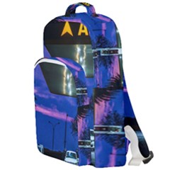 Night Scene Gas Station Building, Montevideo, Uruguay Double Compartment Backpack by dflcprintsclothing