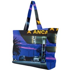 Night Scene Gas Station Building, Montevideo, Uruguay Simple Shoulder Bag by dflcprintsclothing