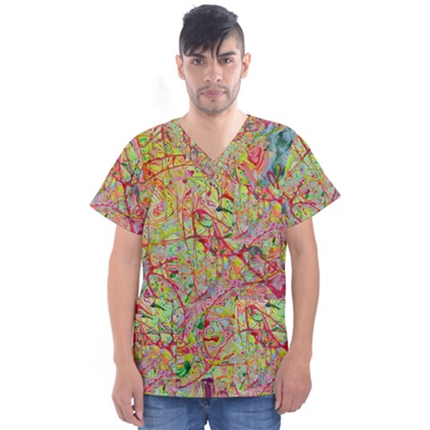 Quarantine Spring Men s V-neck Scrub Top by arwwearableart