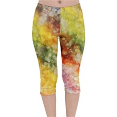 The Drawn Background Grunge, A Multikolor Velvet Capri Leggings  by FloraaplusDesign