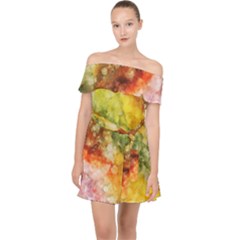 The Drawn Background Grunge, A Multikolor Off Shoulder Chiffon Dress by FloraaplusDesign