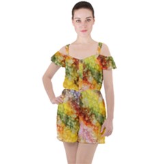 The Drawn Background Grunge, A Multikolor Ruffle Cut Out Chiffon Playsuit by FloraaplusDesign