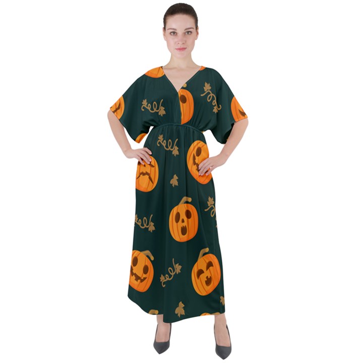 Halloween V-Neck Boho Style Maxi Dress