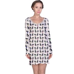 Lady Cat Pattern, Cute Cats Theme, Feline Design Long Sleeve Nightdress by Casemiro