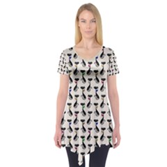 Lady Cat Pattern, Cute Cats Theme, Feline Design Short Sleeve Tunic  by Casemiro