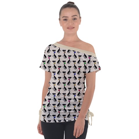 Lady Cat Pattern, Cute Cats Theme, Feline Design Tie-up Tee by Casemiro