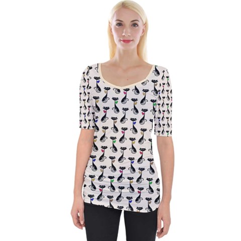 Lady Cat Pattern, Cute Cats Theme, Feline Design Wide Neckline Tee by Casemiro