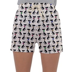 Lady Cat Pattern, Cute Cats Theme, Feline Design Sleepwear Shorts by Casemiro