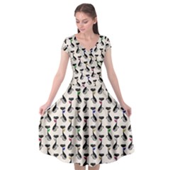 Lady Cat Pattern, Cute Cats Theme, Feline Design Cap Sleeve Wrap Front Dress by Casemiro