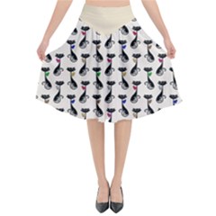 Lady Cat Pattern, Cute Cats Theme, Feline Design Flared Midi Skirt by Casemiro