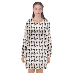 Lady Cat Pattern, Cute Cats Theme, Feline Design Long Sleeve Chiffon Shift Dress  by Casemiro