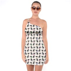 Lady Cat Pattern, Cute Cats Theme, Feline Design One Soulder Bodycon Dress by Casemiro