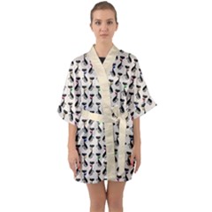 Lady Cat Pattern, Cute Cats Theme, Feline Design Half Sleeve Satin Kimono  by Casemiro