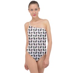 Lady Cat Pattern, Cute Cats Theme, Feline Design Classic One Shoulder Swimsuit by Casemiro