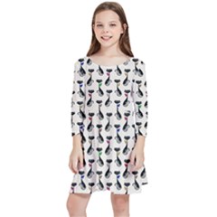 Lady Cat Pattern, Cute Cats Theme, Feline Design Kids  Quarter Sleeve Skater Dress