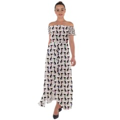 Lady Cat Pattern, Cute Cats Theme, Feline Design Off Shoulder Open Front Chiffon Dress by Casemiro