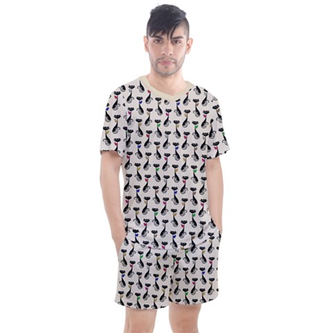 Lady Cat Pattern, Cute Cats Theme, Feline Design Men s Mesh Tee And Shorts Set by Casemiro