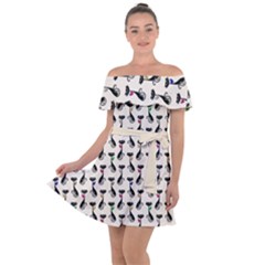 Lady Cat Pattern, Cute Cats Theme, Feline Design Off Shoulder Velour Dress by Casemiro