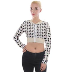 Lady Cat Pattern, Cute Cats Theme, Feline Design Long Sleeve Cropped Velvet Jacket by Casemiro