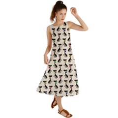 Lady Cat Pattern, Cute Cats Theme, Feline Design Summer Maxi Dress by Casemiro