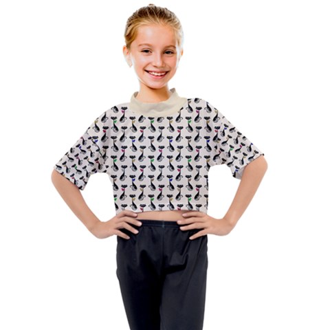 Lady Cat Pattern, Cute Cats Theme, Feline Design Kids Mock Neck Tee by Casemiro