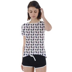 Lady Cat Pattern, Cute Cats Theme, Feline Design Short Sleeve Foldover Tee