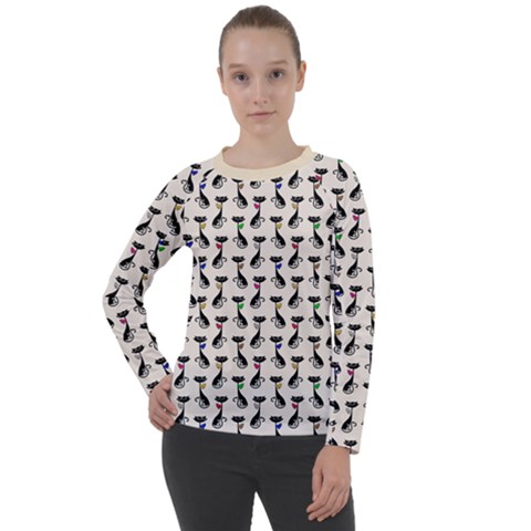 Lady Cat Pattern, Cute Cats Theme, Feline Design Women s Long Sleeve Raglan Tee by Casemiro