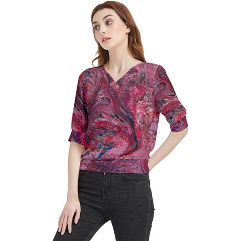 Dragons Flames Quarter Sleeve Blouse by kaleidomarblingart