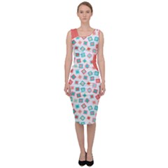 Aqua Coral Squares Sleeveless Pencil Dress by CuteKingdom