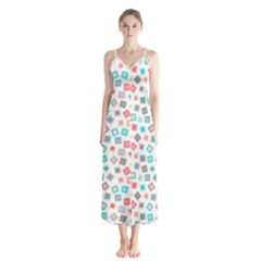 Aqua Coral Button Up Chiffon Maxi Dress