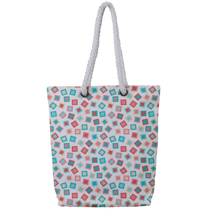 Aqua coral Full Print Rope Handle Tote (Small)