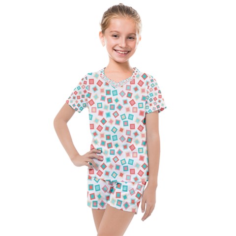 Aqua Coral Kids  Mesh Tee And Shorts Set by CuteKingdom