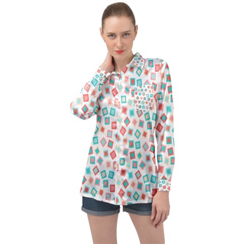 Aqua Coral Long Sleeve Satin Shirt by CuteKingdom