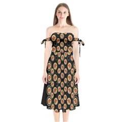 Earth With Flowers And Tree  Wood  Vintage Shoulder Tie Bardot Midi Dress by pepitasart