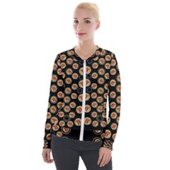 Earth With Flowers And Tree  Wood  Vintage Velvet Zip Up Jacket by pepitasart