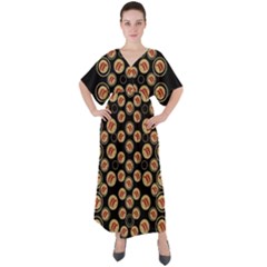 Earth With Flowers And Tree  Wood  Vintage V-neck Boho Style Maxi Dress by pepitasart