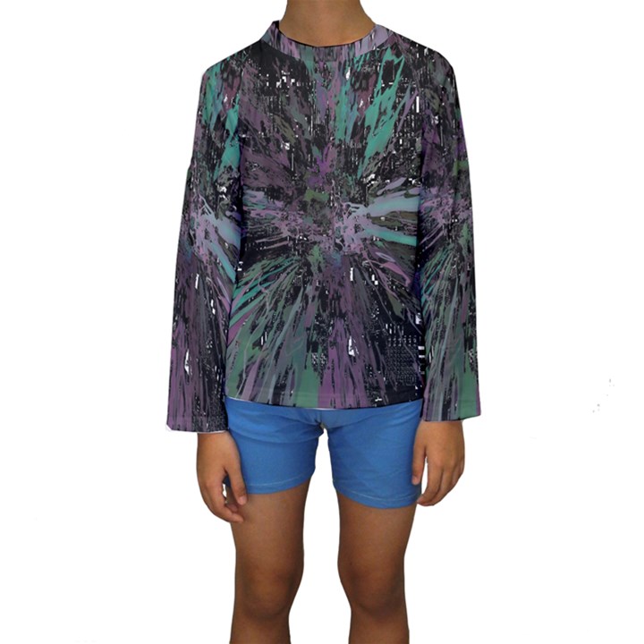 Glitched Out Kids  Long Sleeve Swimwear