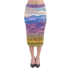 Arid Andean Landscape, La Rioja, Argentina010 Velvet Midi Pencil Skirt by dflcprintsclothing