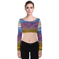 Arid Andean Landscape, La Rioja, Argentina010 Velvet Long Sleeve Crop Top by dflcprintsclothing