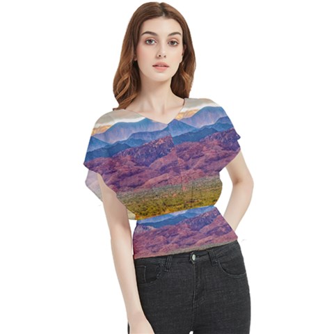 Arid Andean Landscape, La Rioja, Argentina010 Butterfly Chiffon Blouse by dflcprintsclothing