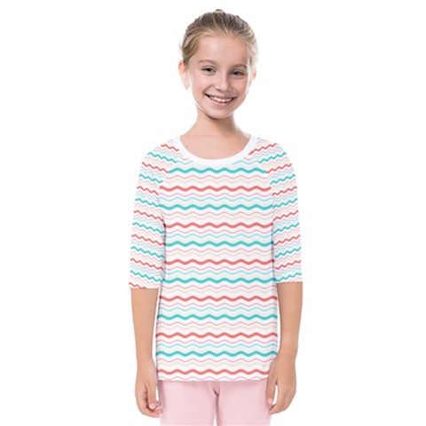 Aqua Coral Waves Kids  Quarter Sleeve Raglan Tee by CuteKingdom