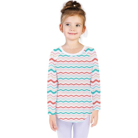 Aqua Coral Waves Kids  Long Sleeve Tee by CuteKingdom