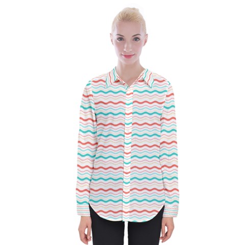 Aqua Coral Waves Womens Long Sleeve Shirt by CuteKingdom